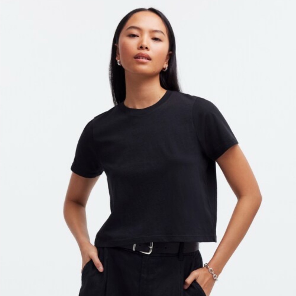 NWT Madewell Softfade Cotton Boxy-Crop Tee Black